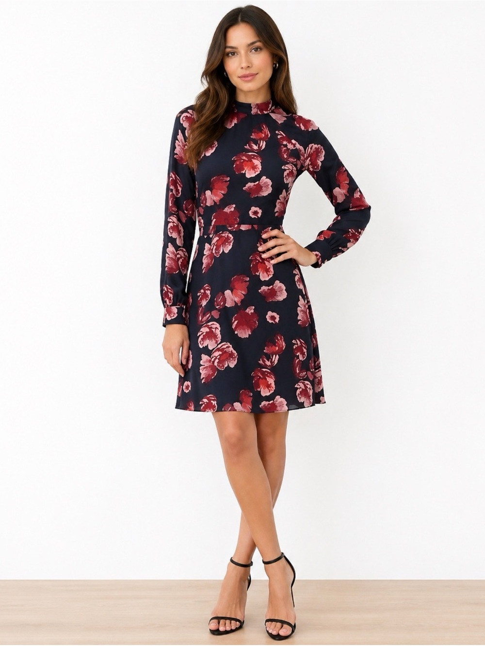 Banana Republic Factory Blue Floral Long-Sleeve Dress 8